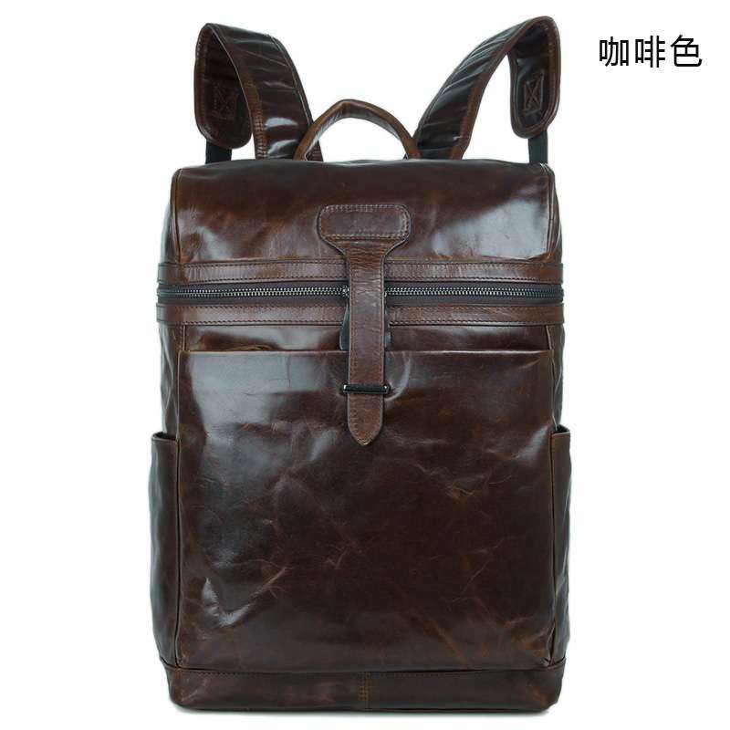 油蠟牛皮後背包 真皮雙肩包 頭層牛皮背包 男式真皮雙肩背包 學生書包筆電包旅行包 真皮筆電包電腦包 真皮包包