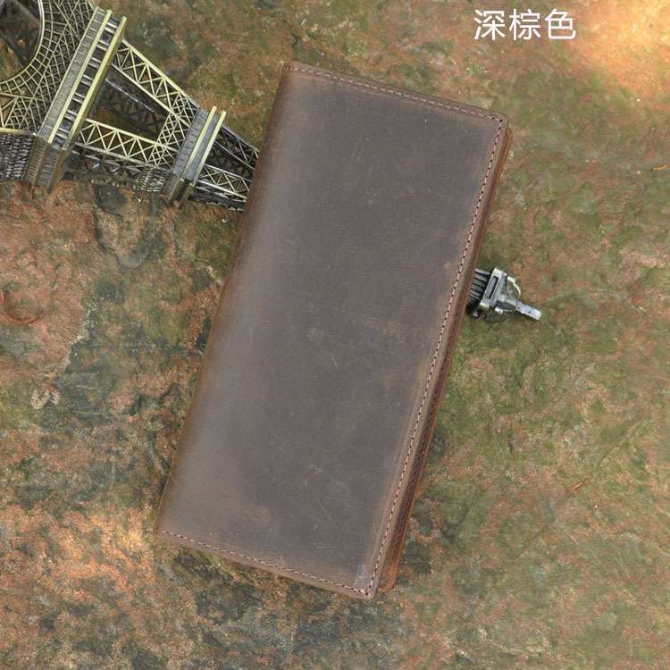 瘋馬皮男士長款錢包 兩折超薄頭層牛皮零錢包 真皮皮夾 復古錢夾 原創真皮錢包長款皮夾 真皮包包