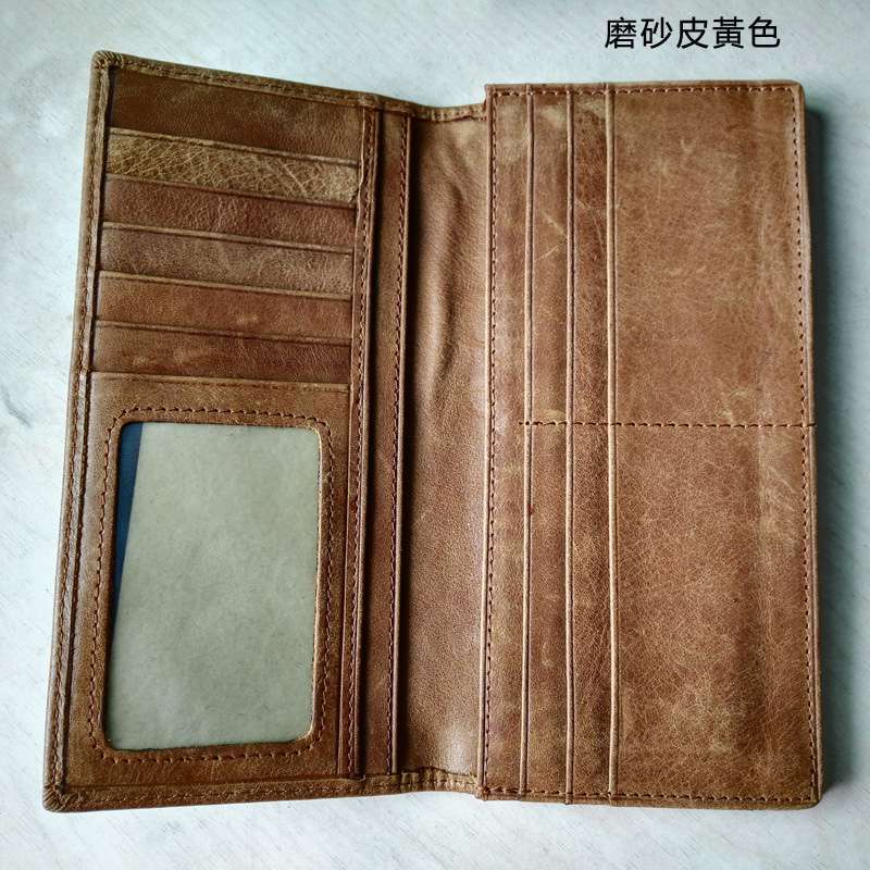 瘋馬皮男士長款錢包 兩折超薄頭層牛皮零錢包 真皮皮夾 復古錢夾 原創真皮錢包長款皮夾 真皮包包