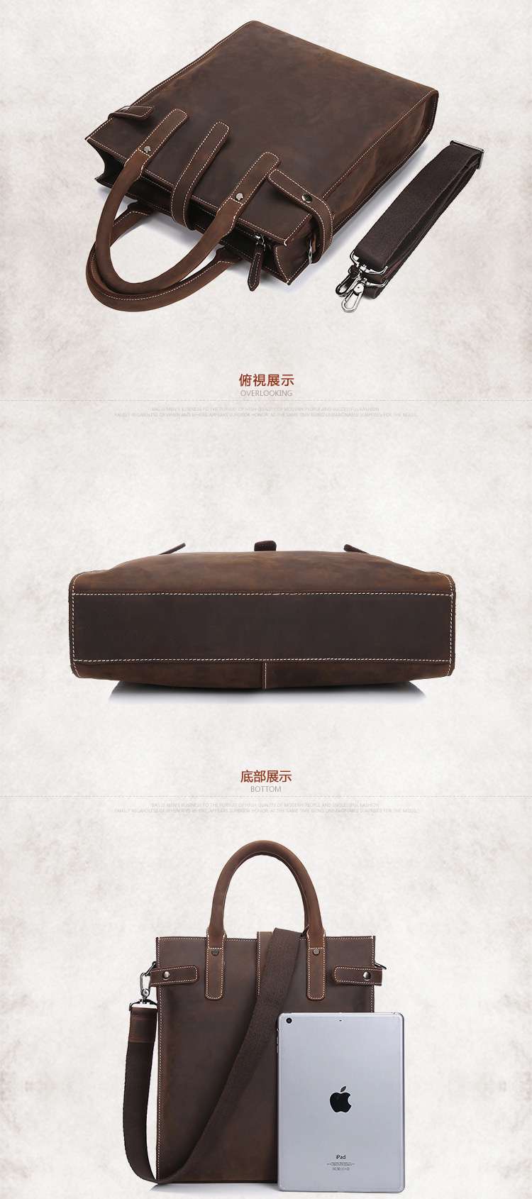 新款豎款復古瘋馬皮手提包 男士休閑包包 頭層牛皮肩背包 商務斜挎包包 瘋牛皮真皮男包 IPAD包包 A4雜誌包 真皮包包