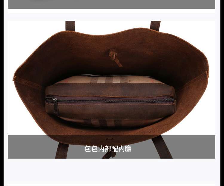 歐美時尚新款購物袋 瘋馬皮托特包包 頭層牛皮真皮大包包 復古女士牛皮肩背包 牛油皮購物袋 真皮女包 真皮包包
