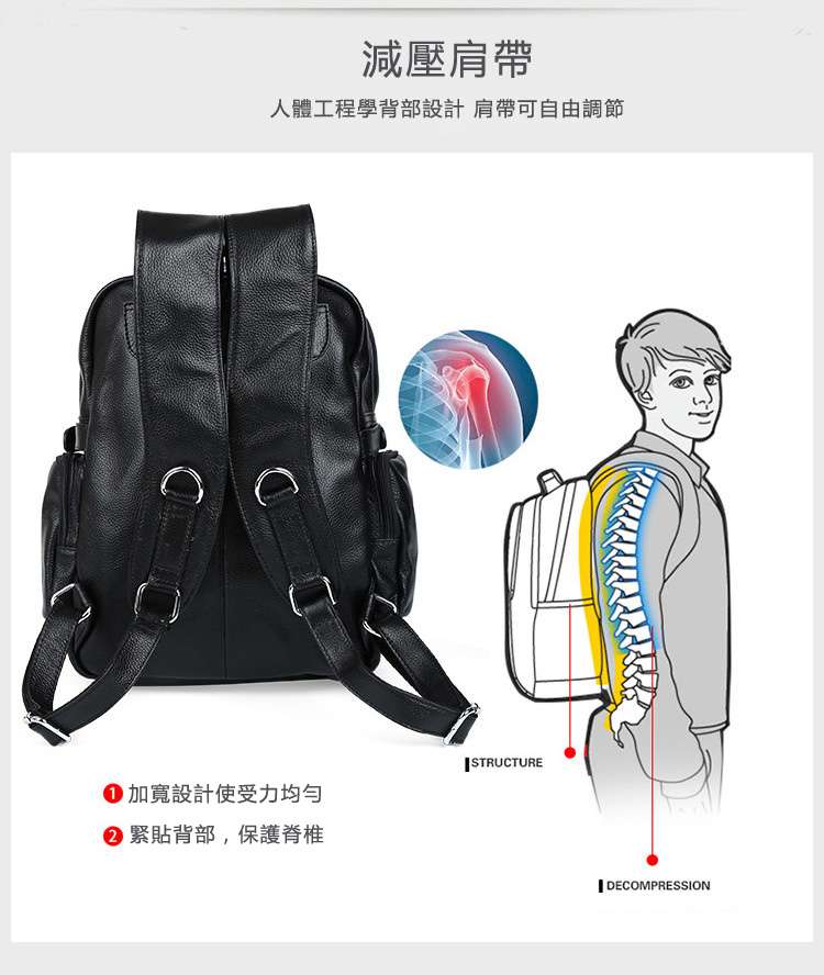 個性男女兩用英倫頭層牛皮後背包 時尚學院風學生書包 真皮電腦包 荔枝紡方形雙肩背包 真皮包包