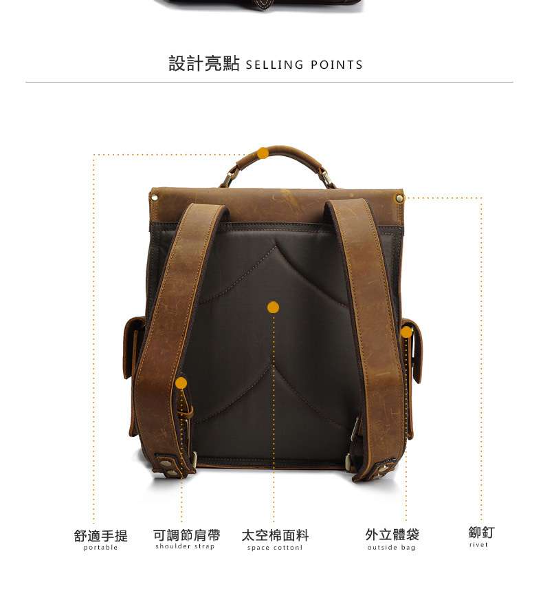 瘋馬皮時尚後背包 復古手提包 真皮雙肩背包 手工大容量時尚頭層牛皮男包 真皮筆電包 真皮包包