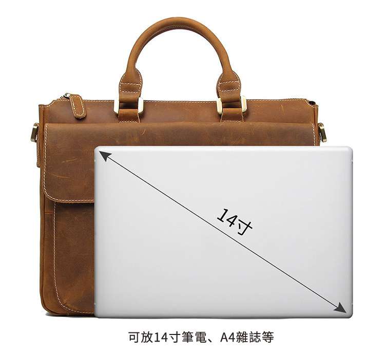 高檔復古瘋馬皮公事包 頭層牛皮斜挎包 商務手提公文包 郵差包真皮電腦包 真皮男包筆電包  真皮包包