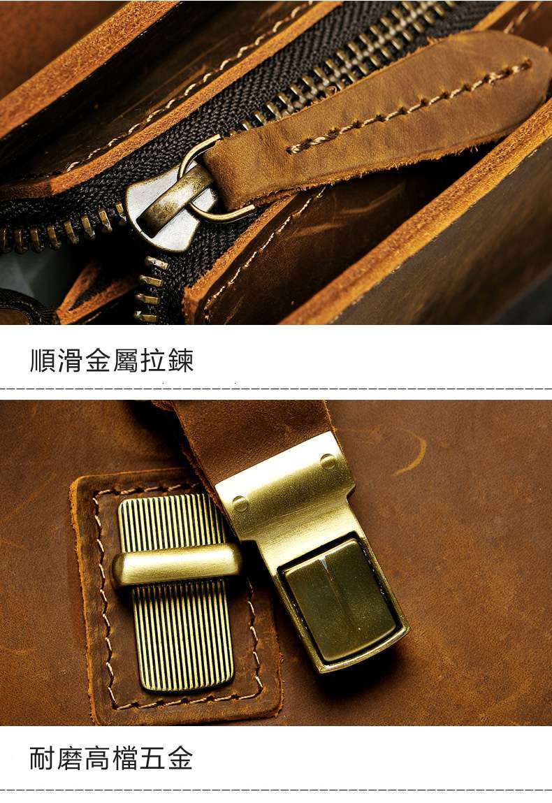 復古頭層瘋馬皮公事包 英倫真皮手提包 頭層牛皮公文包 男士橫款單肩包斜挎包 真皮男包 真皮包包