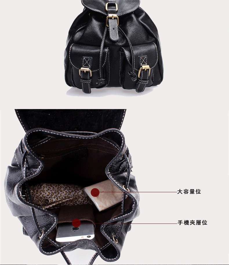 真皮束口後背包 時尚頭層牛皮雙肩包 牛皮女包 歐美潮流女士旅行背包 學生書包  真皮包包