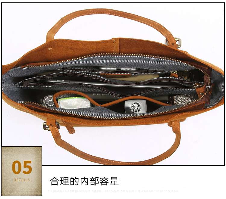 高檔瘋馬皮托特包 頭層牛皮手工購物手袋 真皮女用托特包 女式手提包 真皮女包  真皮包包