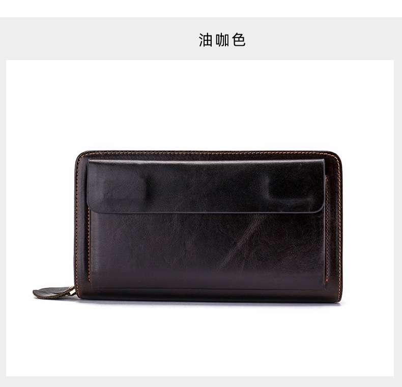 高檔復古真皮手拿包 男女通用頭層牛皮手拿包 休閑簡單手抓包 油蠟牛皮錢包  真皮包包