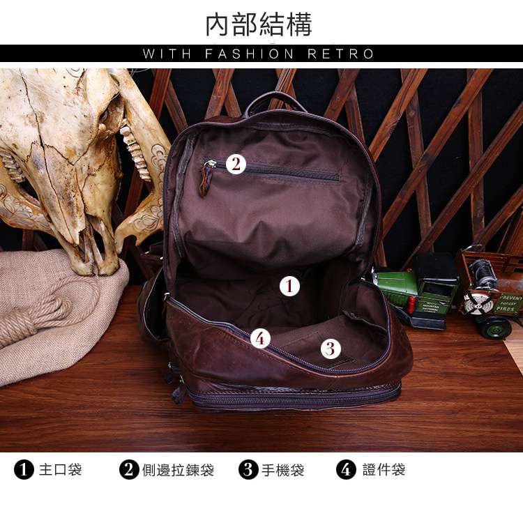 油蠟牛皮後背包 歐美休閒旅行書包 真皮電腦包 頭層牛皮筆電包 大容量男士背包 戶外旅行雙肩包 真皮包包
