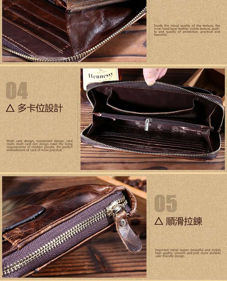 復古油蠟皮男士長款零錢包 頭層牛皮手拿包 真皮商務皮夾 長款錢夾手機包 真皮男包 真皮包包
