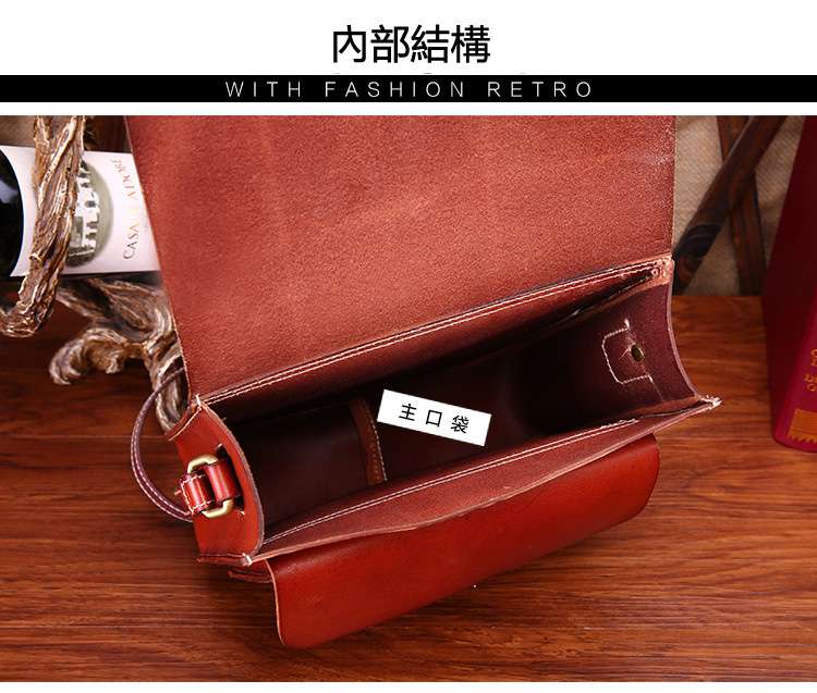 復古植鞣皮真皮女包 頭層牛皮肩背包 真皮郵差包 女式小方包 女用樹膏皮斜背包 真皮包包