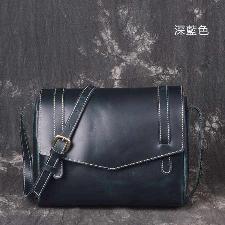 韓版個性女用斜背包 頭層牛皮側背包 瘋馬皮單肩包 時尚簡約斜挎包 手工女士包包 真皮包包