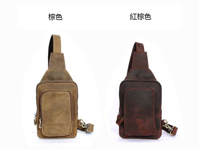 新款流行瘋馬皮胸包 頭層牛皮斜挎包 真皮肩背包 復古瘋牛皮休閒包包 手工牛皮包胸包 真皮包包