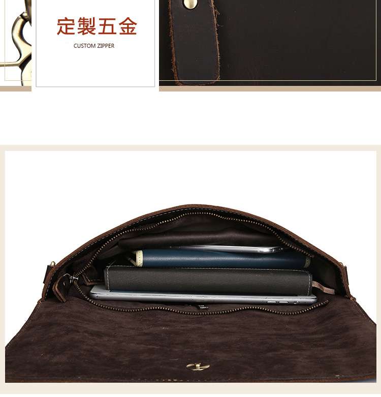 新款頭層瘋馬皮手拿包 真皮單肩斜挎包 休閑牛皮手拿包 真皮文件包ipad包郵差包 真皮男包 真皮包包