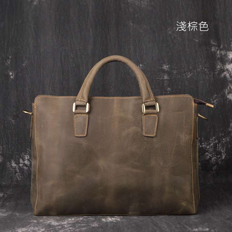 新款歐美時尚款手提包 頭層牛皮商務包 瘋馬皮單肩包公事包 真皮電腦包 瘋牛皮斜跨公文包 真皮包包