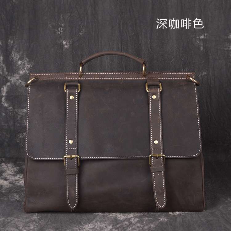 新款頭層牛皮公事包 瘋馬皮手提包 復古粗礦手工包 真皮單肩斜跨包 真皮男包電腦包 真皮包包