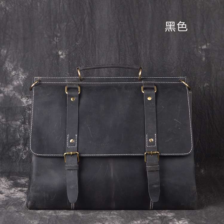 新款頭層牛皮公事包 瘋馬皮手提包 復古粗礦手工包 真皮單肩斜跨包 真皮男包電腦包 真皮包包