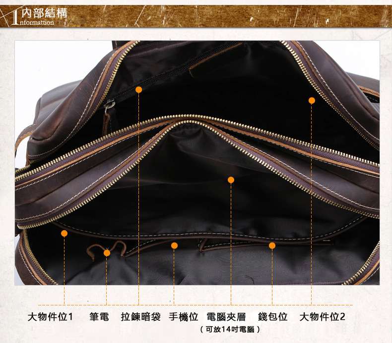 復古瘋馬皮手提包 雙拉鏈大容量男士商務包 頭層牛皮公事包 真皮男包 瘋牛皮筆電包 斜背包電腦包 真皮包包