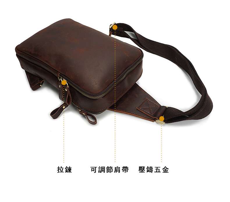 高檔瘋馬皮男包 新款復古胸包 休閑單肩斜跨包 頭層牛皮胸包 真皮男包 手工肩背包 真皮包包