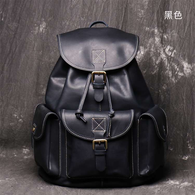瘋馬皮復古雙肩包 頭層牛皮旅行包 真皮後背包 個性雙肩背包 真皮戶外大容量旅行背包 真皮包包