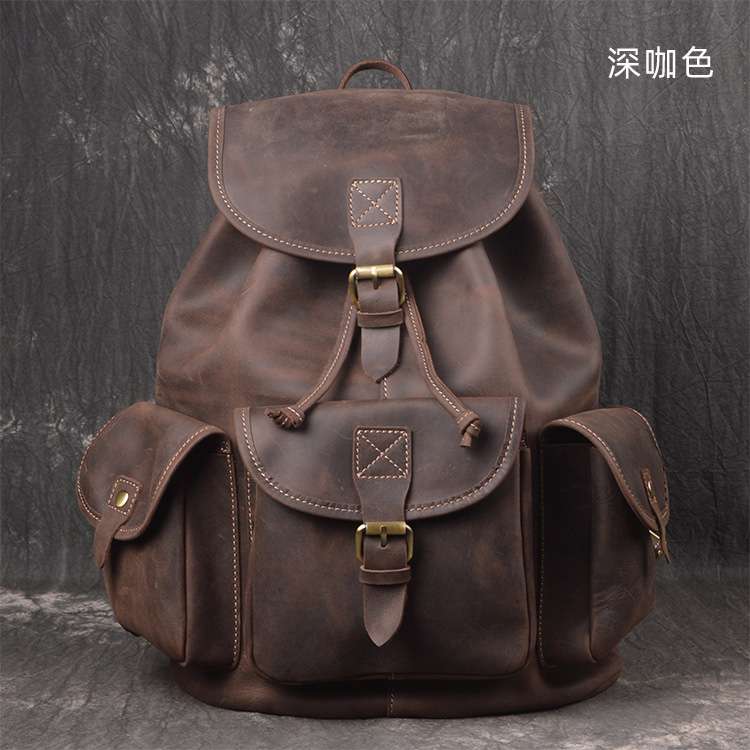 瘋馬皮復古雙肩包 頭層牛皮旅行包 真皮後背包 個性雙肩背包 真皮戶外大容量旅行背包 真皮包包