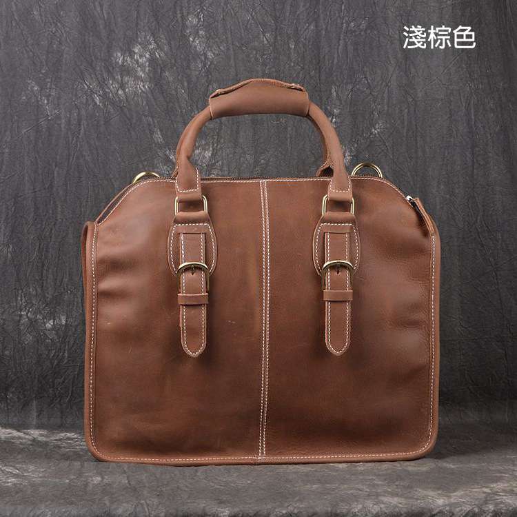 新款復古潮流時尚公事包 瘋馬皮商務包 頭層牛皮手工包 瘋牛皮單肩斜跨手提包 職場真皮男包 真皮包包