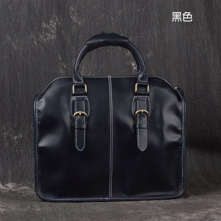 新款復古潮流時尚公事包 瘋馬皮商務包 頭層牛皮手工包 瘋牛皮單肩斜跨手提包 職場真皮男包 真皮包包