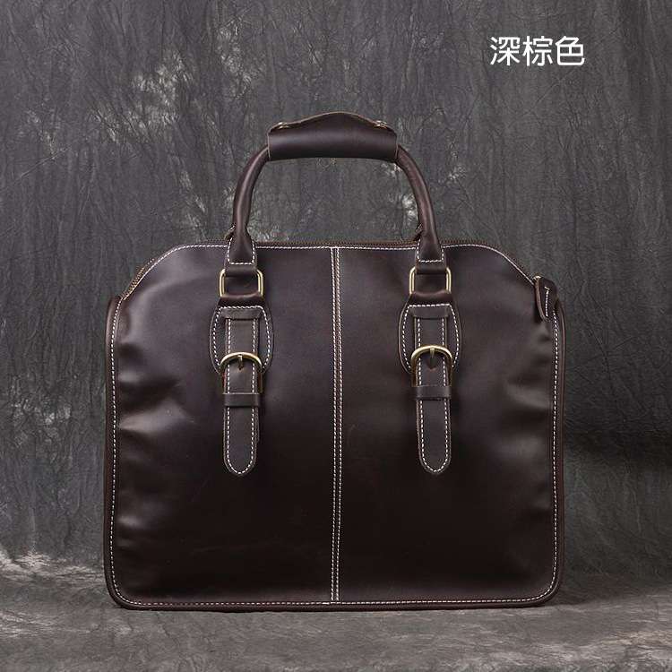 新款復古潮流時尚公事包 瘋馬皮商務包 頭層牛皮手工包 瘋牛皮單肩斜跨手提包 職場真皮男包 真皮包包
