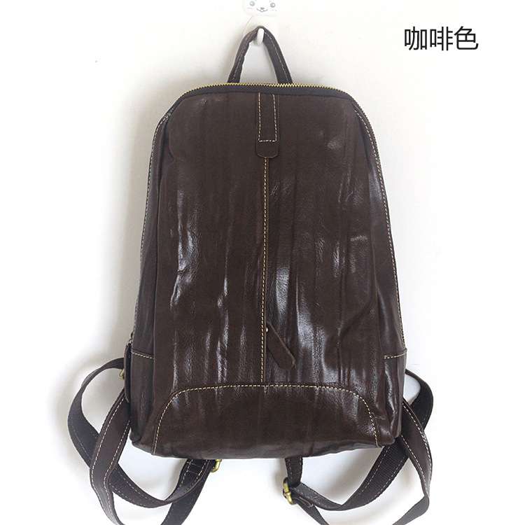 手工噴色復古後背包 懷舊雙肩背包 頭層牛皮女式雙肩後背包 韓版真皮旅行背包 原創女包 真皮包包
