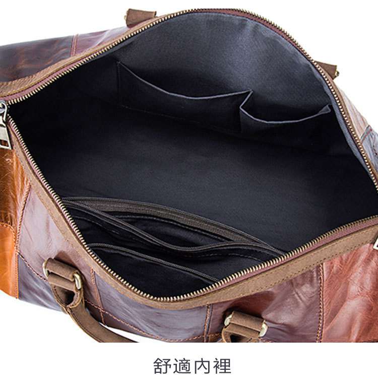 韓版拼接真皮旅行包 大容量頭層牛皮旅行袋 復古彩色行李袋 牛皮手提包 旅遊必備 真皮包包