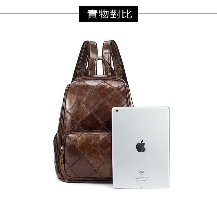 復古格紋女士後背包 頭層牛皮雙肩包 學生書包 油蠟牛皮旅行背包 女士包包 真皮女包 真皮包包