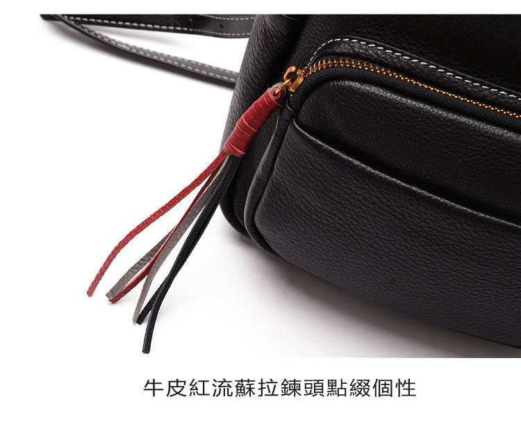 新款復古牛皮紅流蘇後背包 頭層牛皮雙肩背包 真皮學生書包 自然摔牛皮女生後背包 女式包包 真皮包包