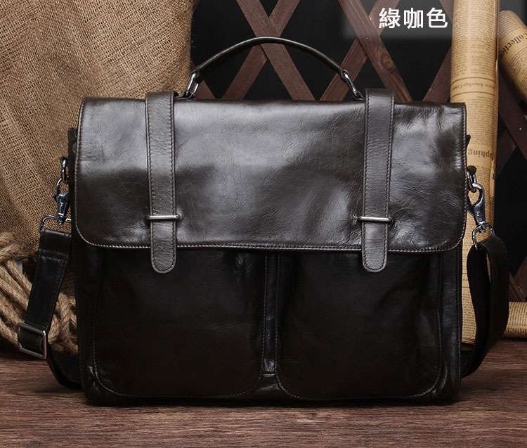 新款油蠟牛皮公事包 男士牛皮包包 真皮男包 商務頭層牛皮手提包電腦包 休閑郵差公文包筆電包 真皮包包