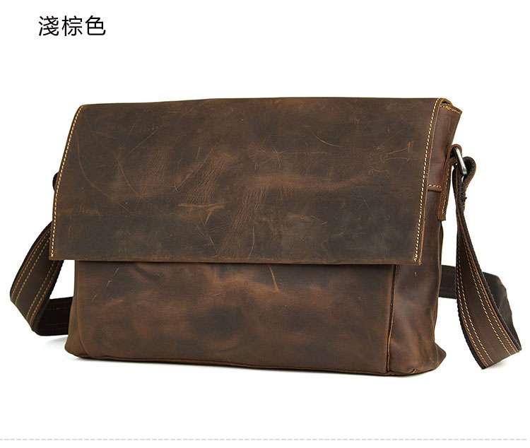 新款復古真皮男包 歐美潮流單肩斜挎包 頭層牛皮肩背包 瘋馬皮側背包 男士肩背包  真皮包包