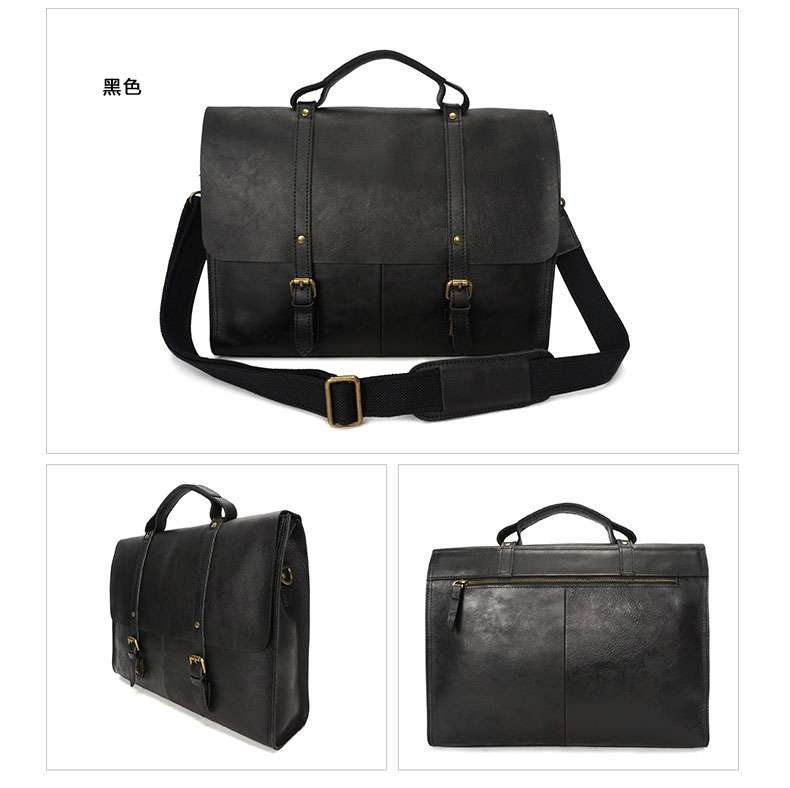 高檔品質瘋馬皮公事包 真皮男包 手工復古單肩斜挎包 頭層牛皮筆電包 橫款商務手提公文包 真皮包包