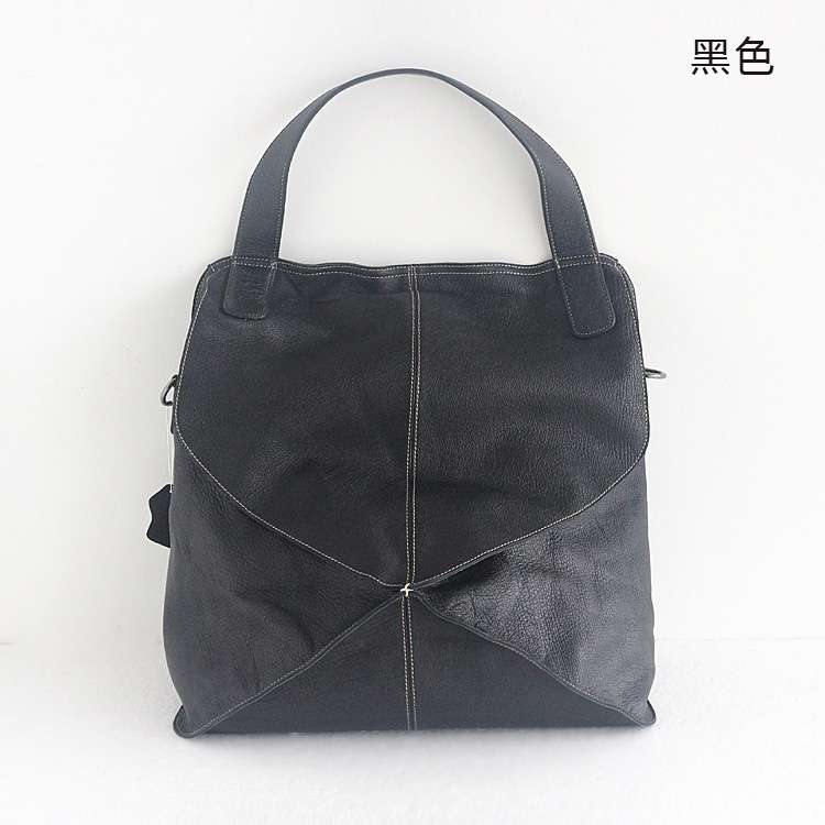 新款歐美個性肩背包托特包 女生牛皮包包 簡約頭層牛皮單肩包 拼接軟皮大容量斜挎包  真皮包包