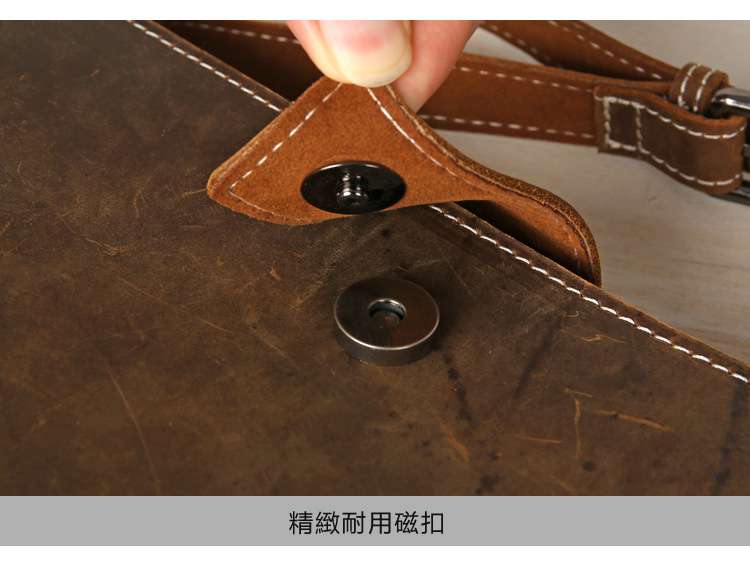 頭層牛皮斜挎包 橫款方型公事包 瘋馬皮男士包包 瘋牛皮斜背包 復古休閑單肩包 真皮男包 真皮包包