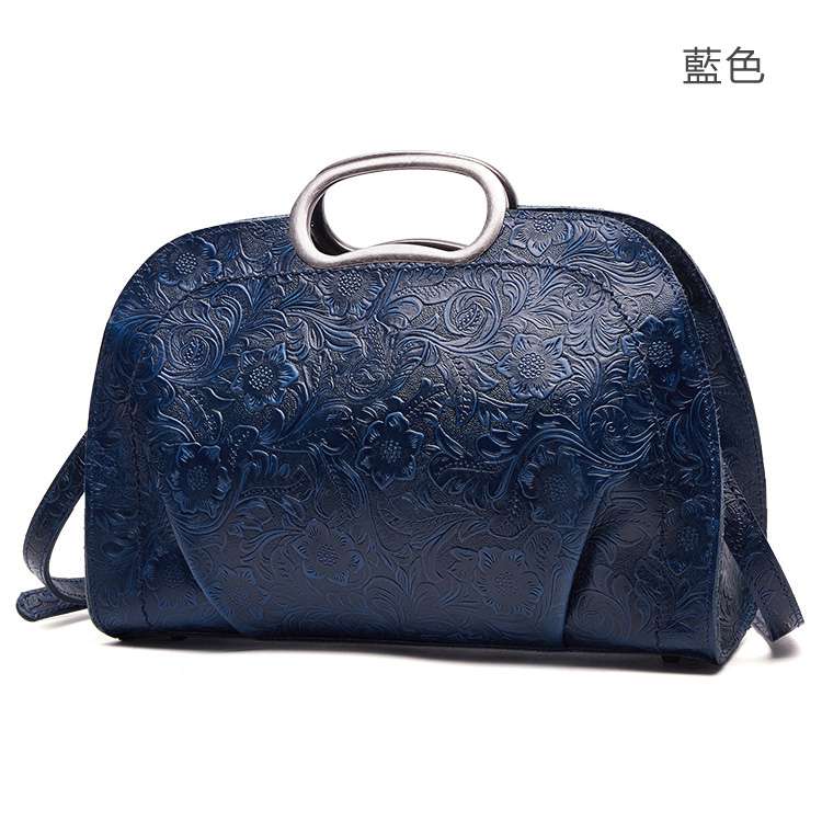 新款壓花真皮女包 頭層牛皮肩背包 女士復古時尚手提包 牛皮單肩斜挎包包 真皮包包