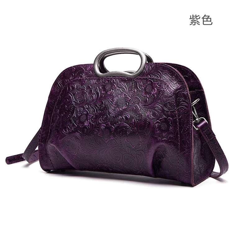 新款壓花真皮女包 頭層牛皮肩背包 女士復古時尚手提包 牛皮單肩斜挎包包 真皮包包