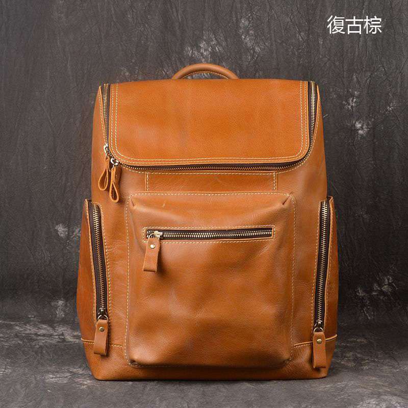 新款學院風學生書包 頭層牛皮後背包 男士真皮雙肩包 大容量女士電腦背包 真皮旅行包 真皮包包