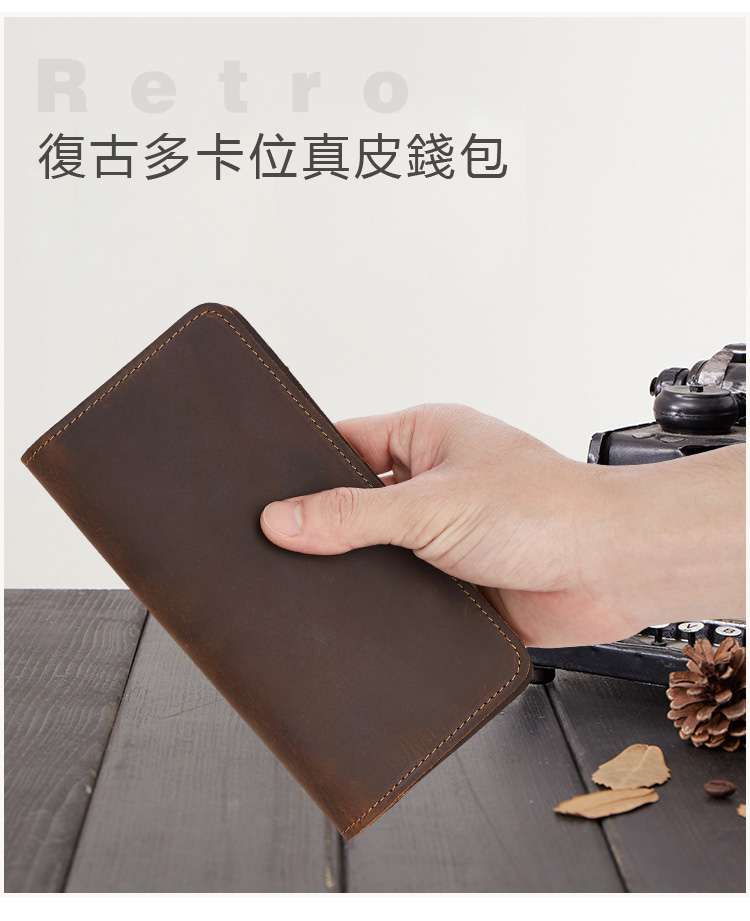 復古多卡位零錢包 頭層牛皮長款皮夾 真皮皮夾 瘋牛皮手拿包 男女真皮手抓包 真皮包包