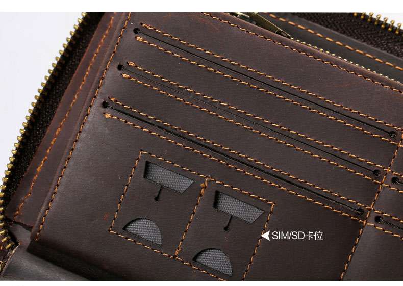 復古多卡位簡約時尚手拿包 新款真皮休閑商務零錢包 牛皮大容量手抓包 瘋馬皮長款皮夾 真皮包包