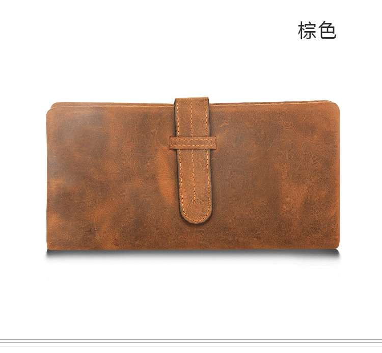 復古瘋馬皮長款錢包 真皮長夾 長款手拿包 頭層牛皮皮夾 大卡位大容量零錢包 真皮包包