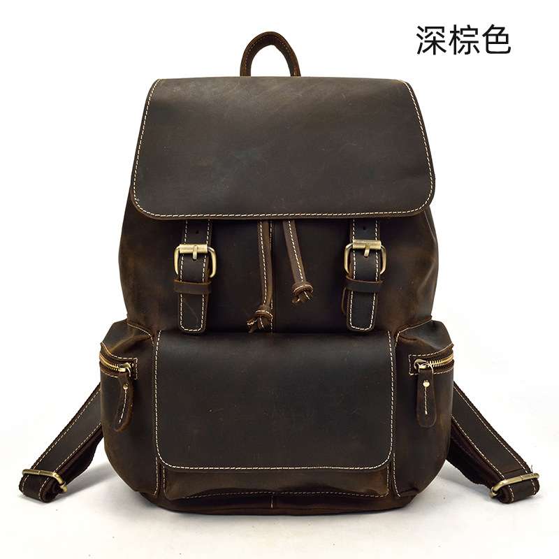 歐美風復古雙肩後背包 頭層牛皮雙肩包 瘋馬皮旅行包包 戶外後背包 學生休閑背包 真皮包包