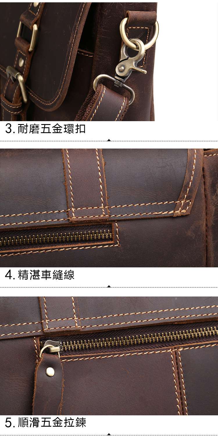 新款歐美郵差包 頭層牛皮斜背包 潮流瘋馬皮公事包 男士手提包單肩斜挎真皮商務包