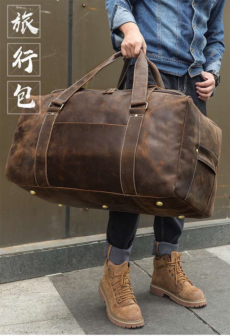 新款霸氣超大號頭層牛皮旅行包 出差旅行超大容量男士行李包 牛皮旅行包