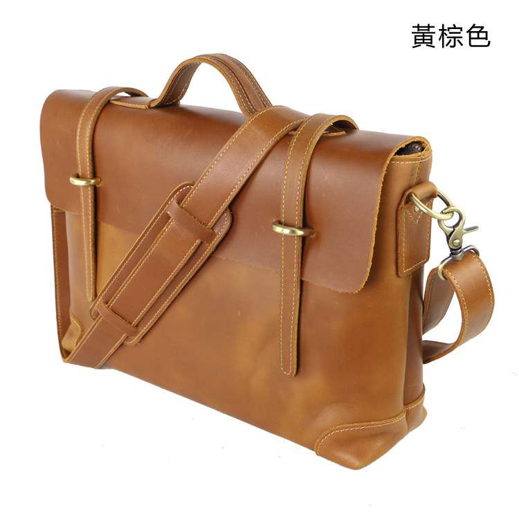 經典復古公事包 瘋馬皮男士手提包 真皮公文包筆電包 牛皮商務休閑包包 電腦包