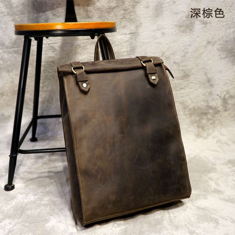 瘋馬皮後背包 歐美英倫復古男士雙肩包 真皮旅行男包 手工真皮雙肩背包 包包