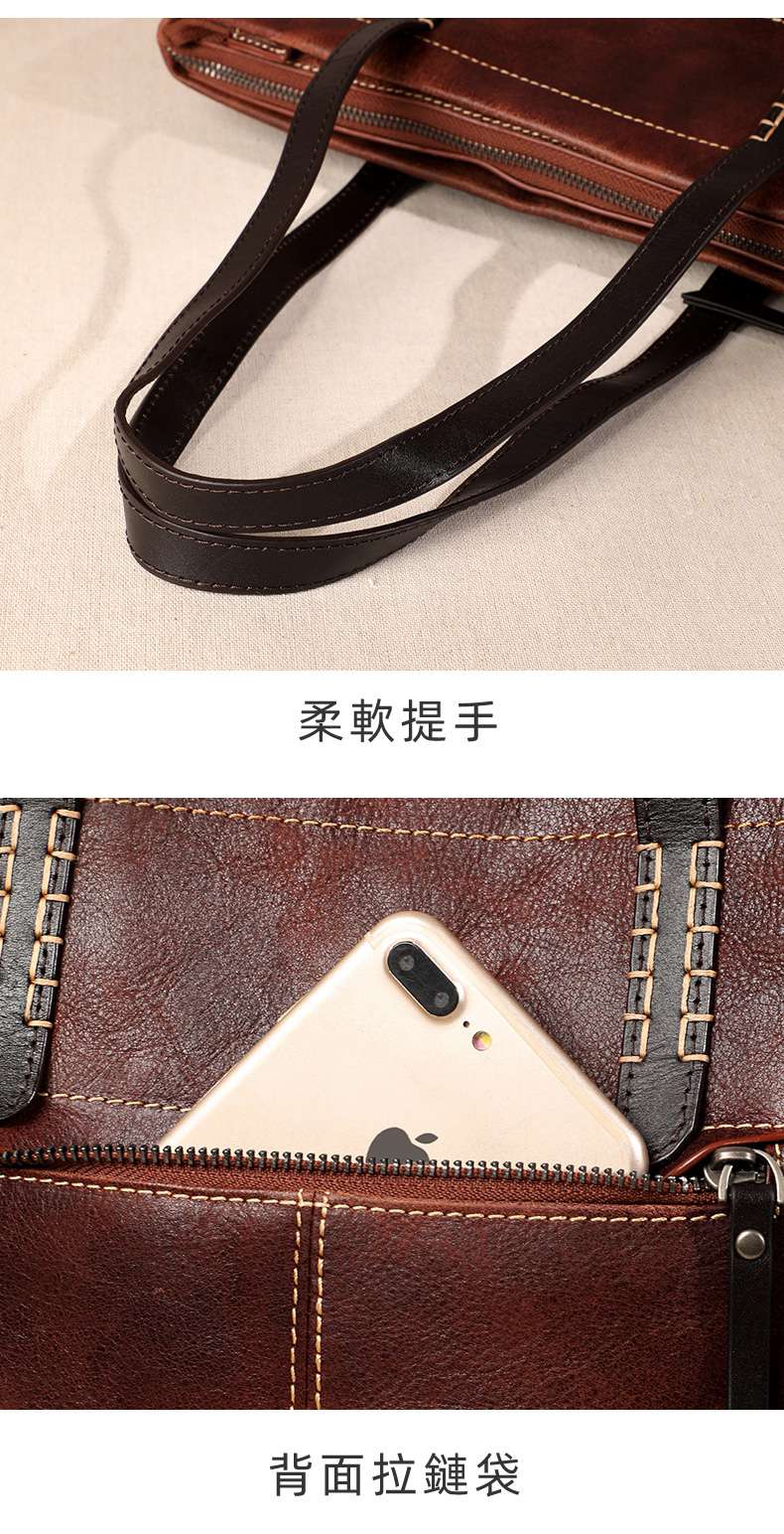 手工橫款真皮托特包 頭層牛皮女式大包包 大容量手提包 時尚百搭購物手袋