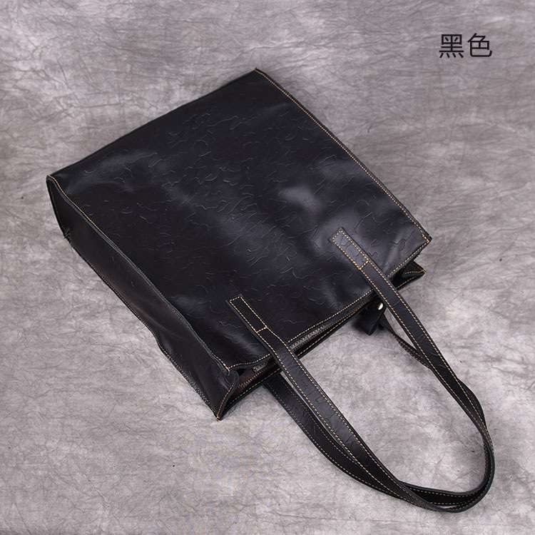 豎款瘋馬皮托特包 簡約頭層牛皮女式托特包 歐美復古真皮手提包 單肩包女包大包包